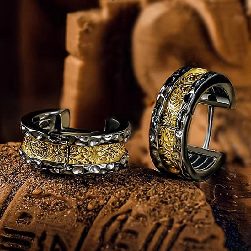 925 Silberplattierte Herren Ohrringe Creole im RetroStil mit Arabeskenmuster7