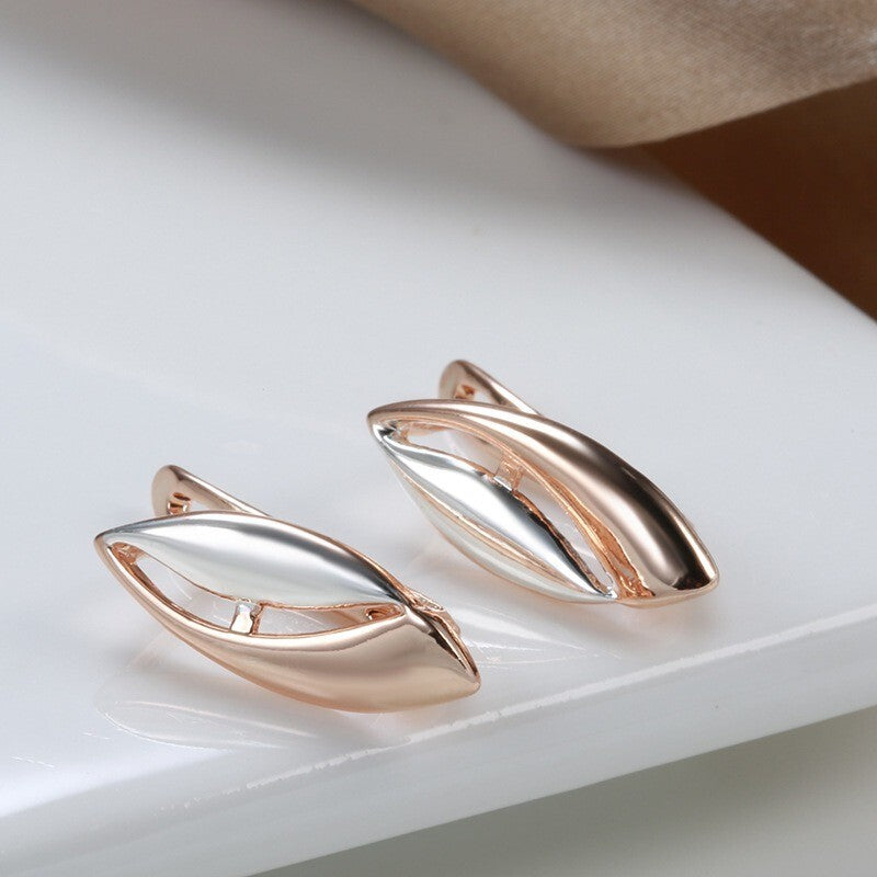 Luxus Damen Ohrringe 585RG  Rose Gold Zweifarbige Pfirsichherzohrringe7
