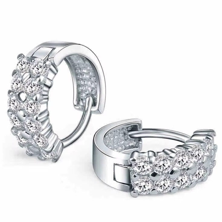 Ohrringe Creolen 925 Sterling Silber Zweireihige Zirkonia Damen Ohrschmuck7