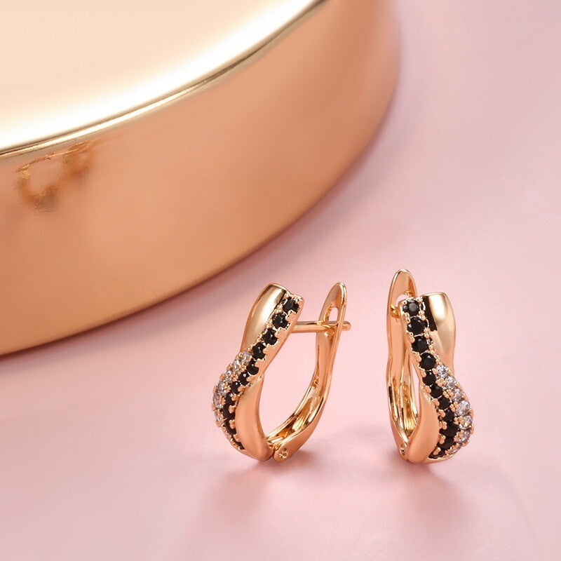 Luxus Damen Ohrringe Creolen Micro Intarsien Zirkon 585 RG Roségold überzogen7