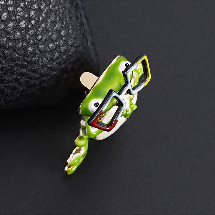 Niedliche Brosche mit öltropfendem Frosch und Brille, CartoonBrosche aus Legier2