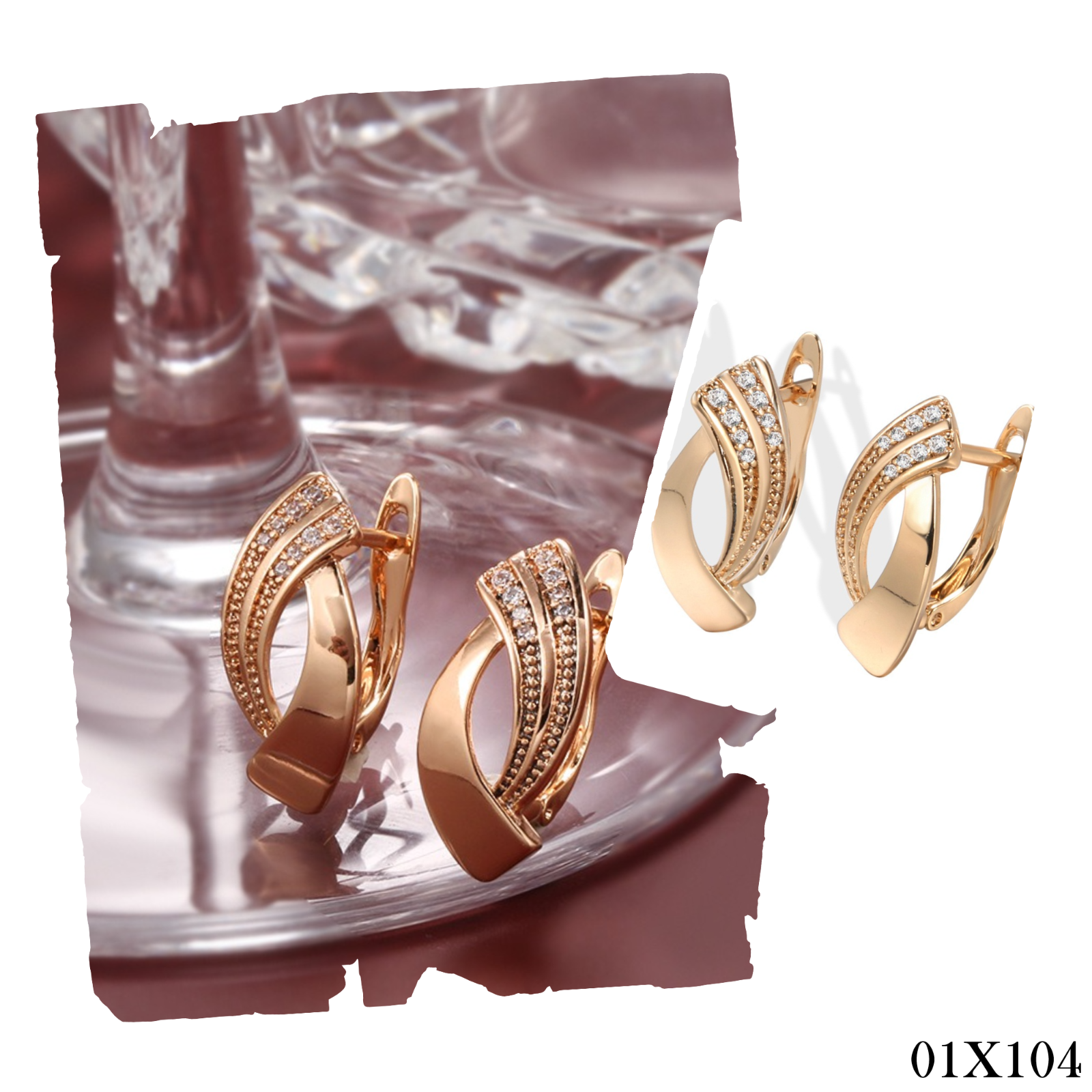 Luxus Damen Ohrringe Creole weibliche 585 rose gold zirkon geometrische Ohrring0