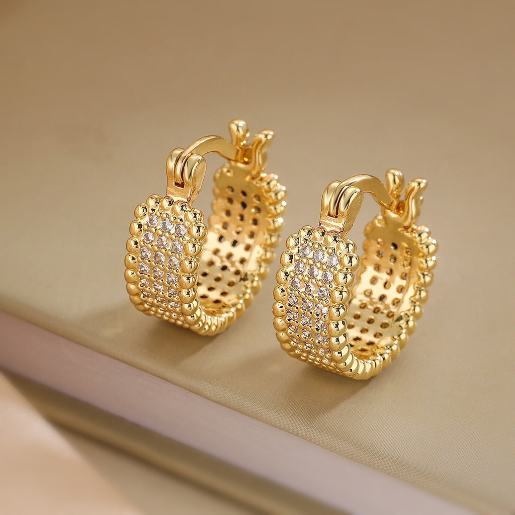 Luxus Damen Ohrringe Creole 18K Gold Echtgold galvanisieren Zirkonia exquisit1