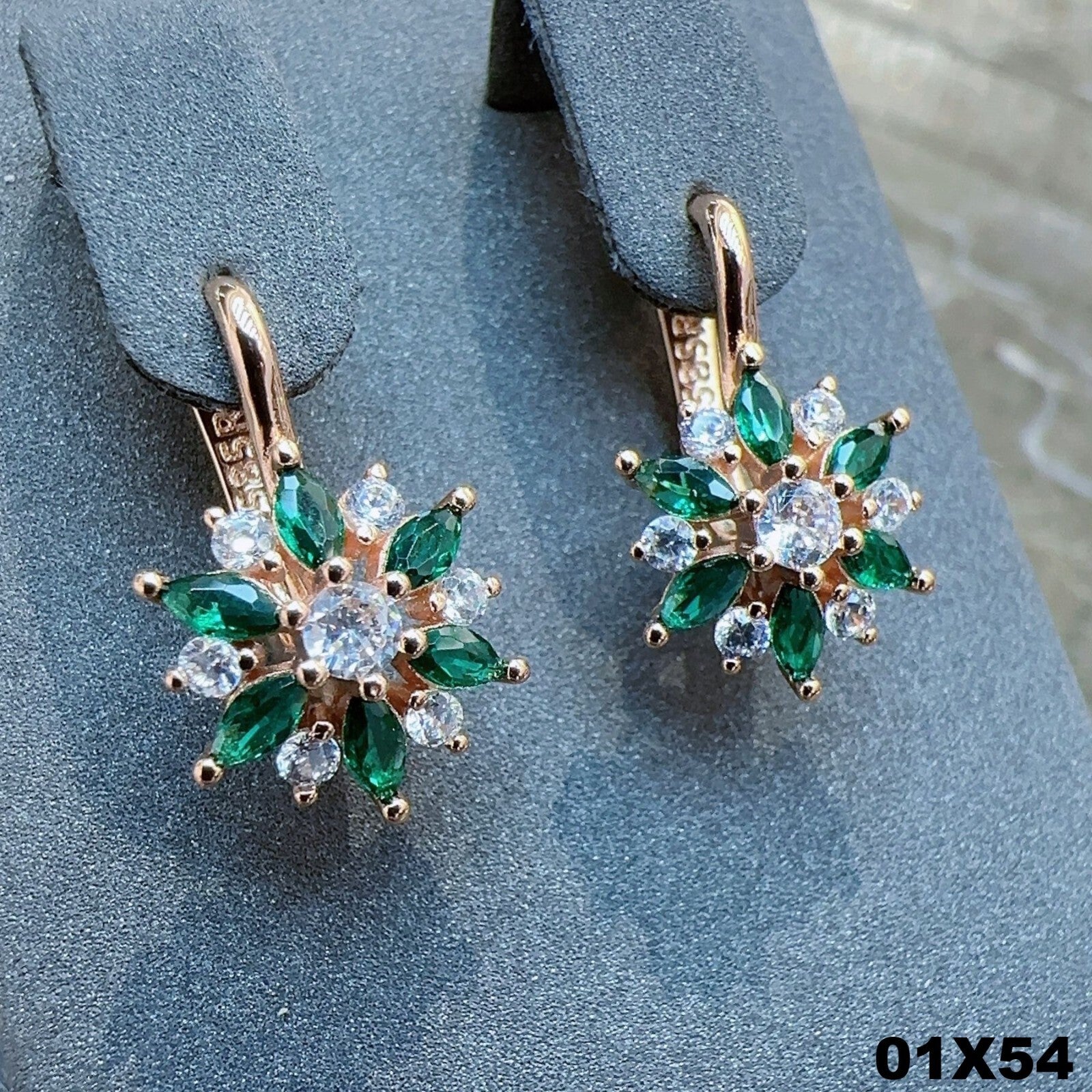 Luxus Ohrringe Creole Grün Zirkonia Kristall 585 Rosegold überzogen Geschenk Da2