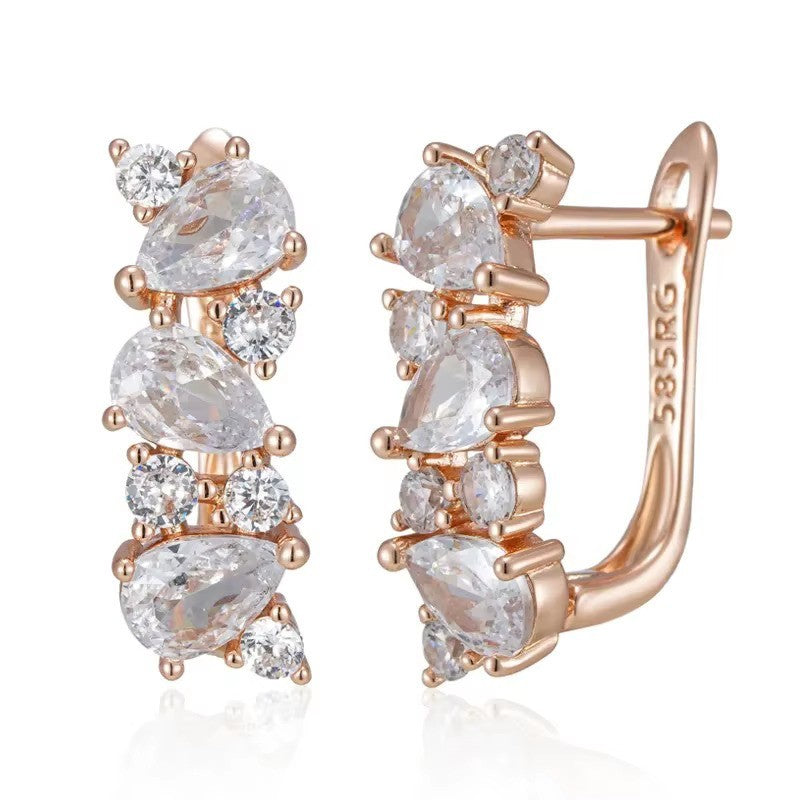 Damen Ohrringe 585 Roségold überzogen voller Zirkon Tropfen Luxus romantische3