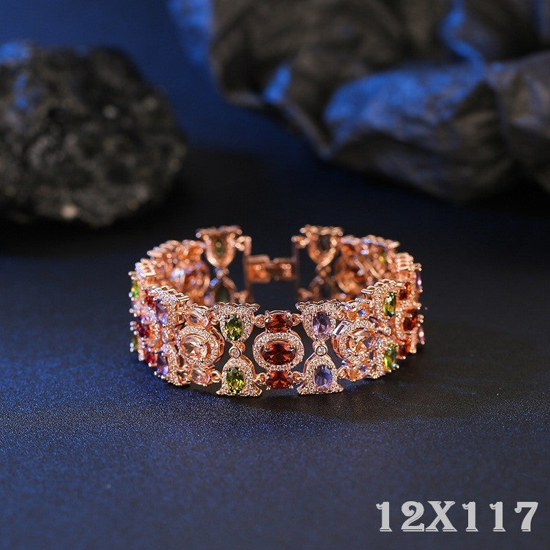 Luxuriöses Damen Armband, Roségold, farbige künstlichen Edelsteinen , Zirkon5