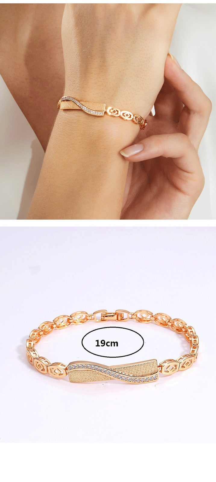 Damen Armband Armreifen Gold exquisit verziert mit edlen Steinen Modisches 19cm2