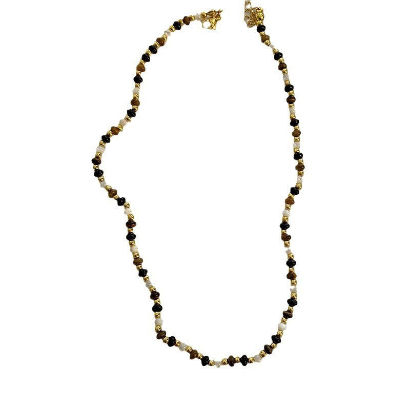 Naturstein Halskette Titanstahl Herbst und Winter Maillard Farbe Halskette 39+56