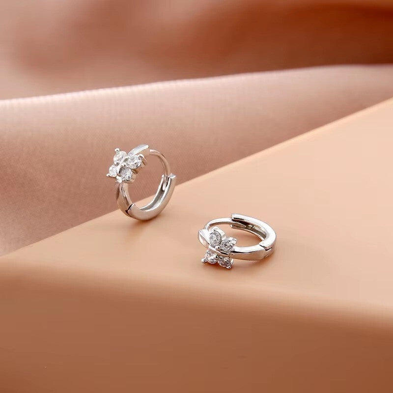 Damen Ohrringe Creolen 925 Sterling Silber Schmetterling Zirkon Haken Hypoallegi0