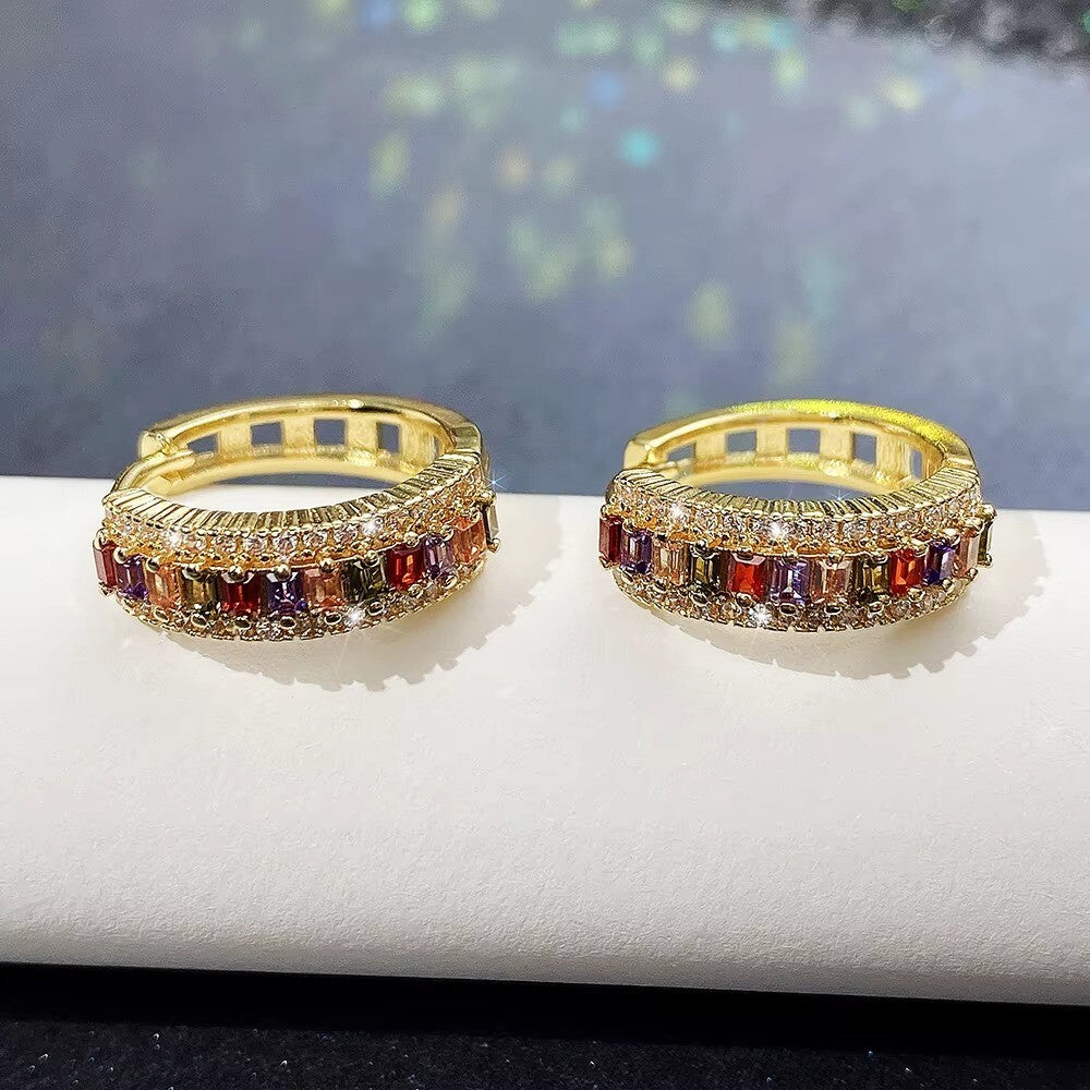 Ohrringe Creole 14K Gold Überzogene farbig Zirkon Huggie Hoop Schmuck Bunte4