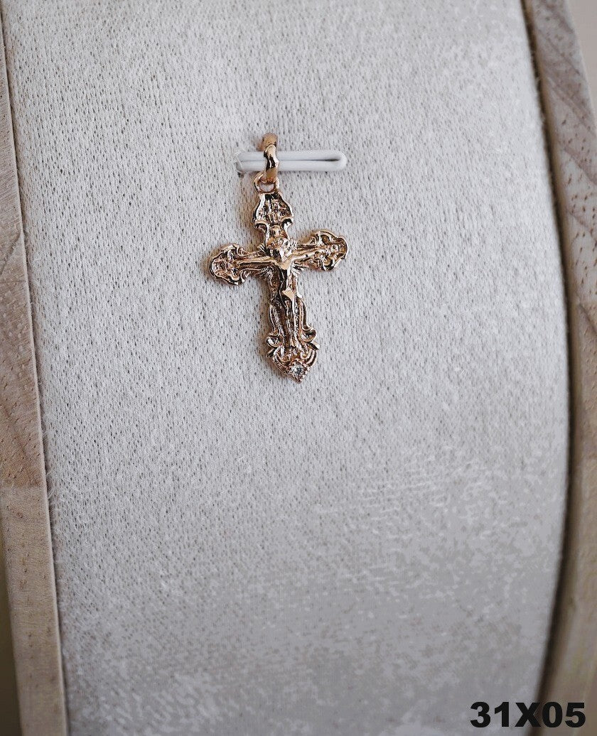 Damen Unisex Katholisches Kreuz Budded Anhänger Rosegold Überzogen ,Schmuck8