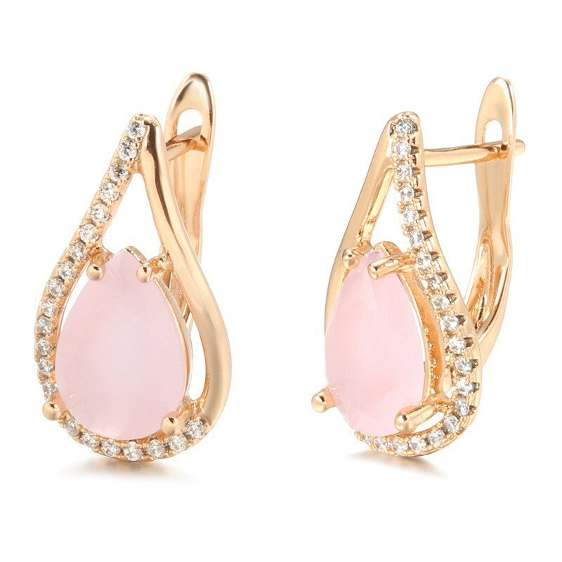 Luxus Damen Ohrringe 585 Rosé Gold überzogen Design Naturstein Kristall für Da1
