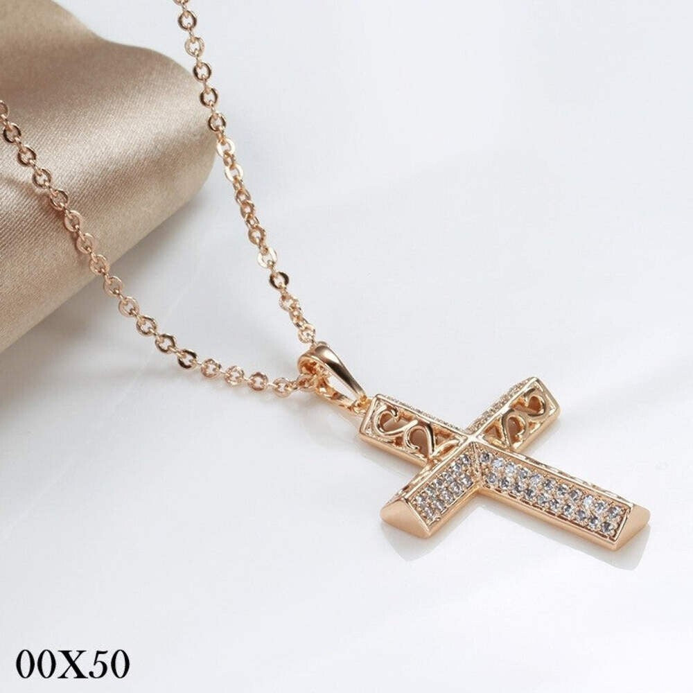 Kreuz Halskette mit Anhänger 585er Rosé Gold Walzgold0
