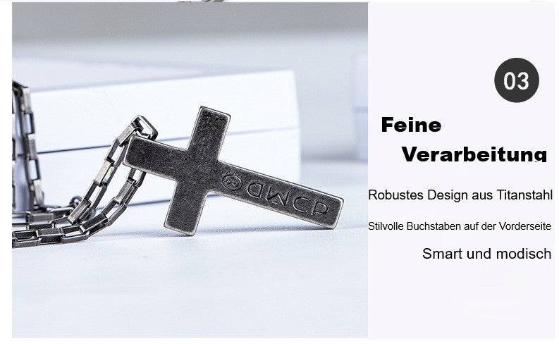 Luxus Titanstahl Kreuz Halskette 70cm Glaube Macht Retro Silber Halskette Männer5