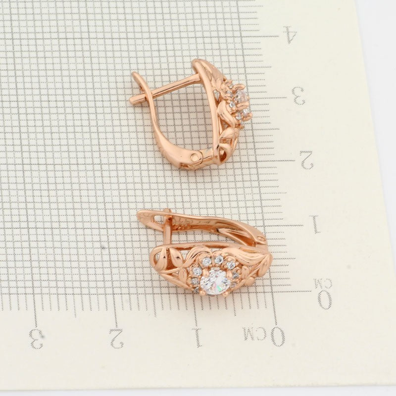 Damen Ohrringe 585 Rose Gold Zirkon, Elegante Ohrringe aus mikrobemaltem Kupfer1