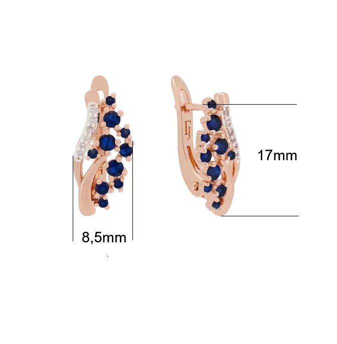 Luxus Damen Ohrringe Feder Blume Zirkon Blauen und Weißen in Roségold (vergolde3