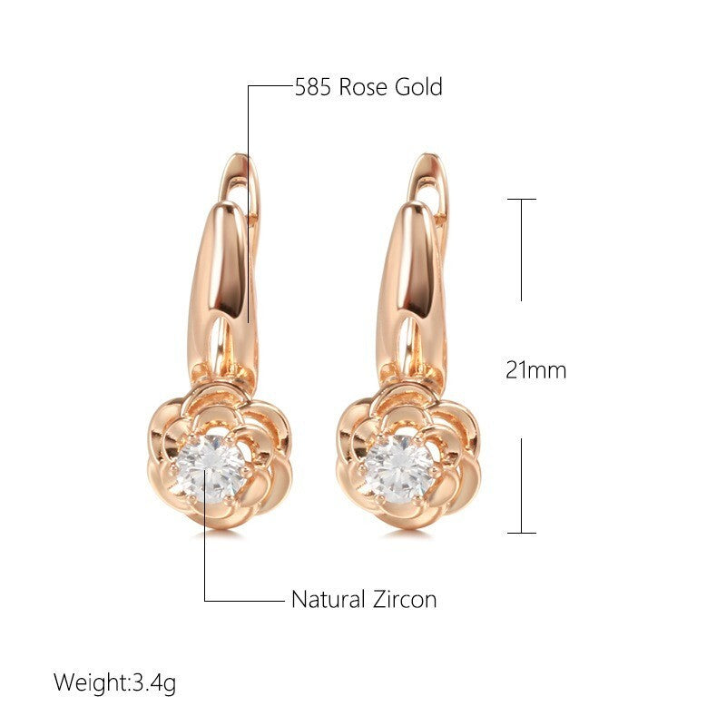 Luxus Damen Ohrringe Blumen 585 Roségold Walzgold Weißer Zirkon Design4