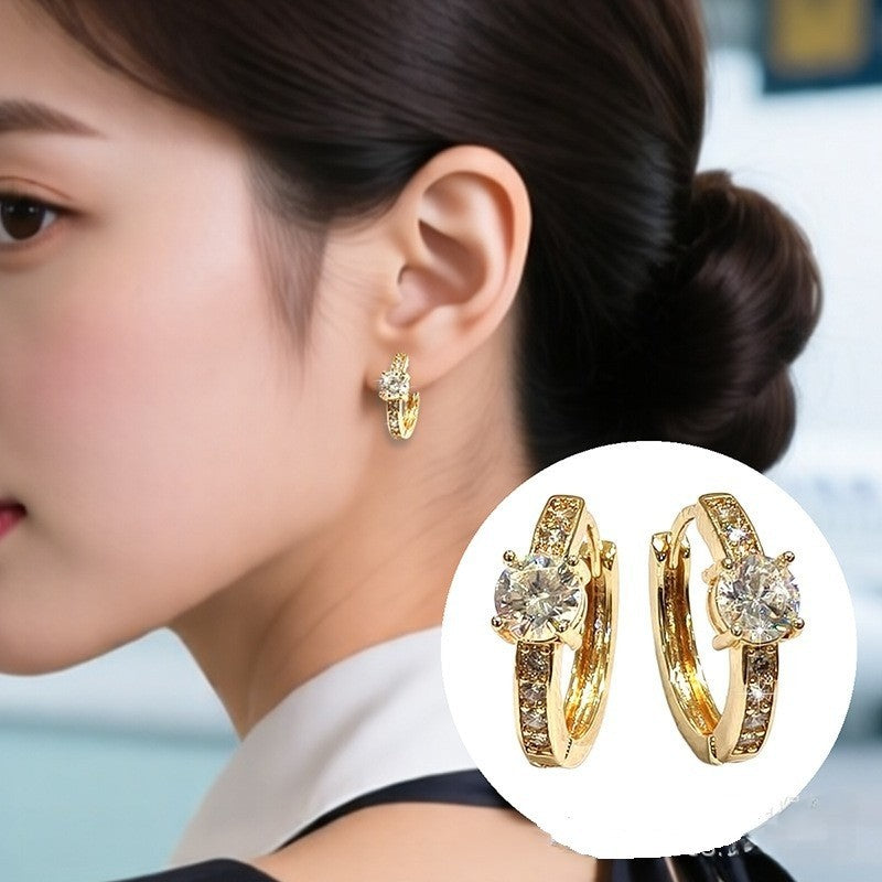 Damen Ohrringe Creole Gold farbes Schlichte und vielseitige ZirkonOhrringe2