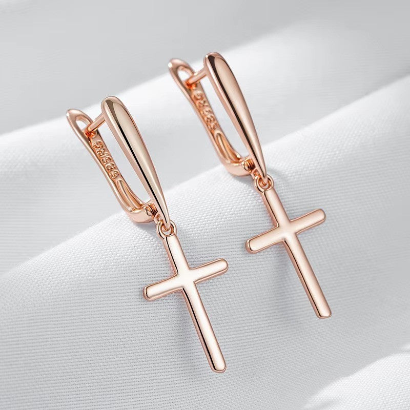 Damen Kreuz Ohrringe 585 Rosé Gold Farbe einfache Kreuz Ohrringe für Frauen1