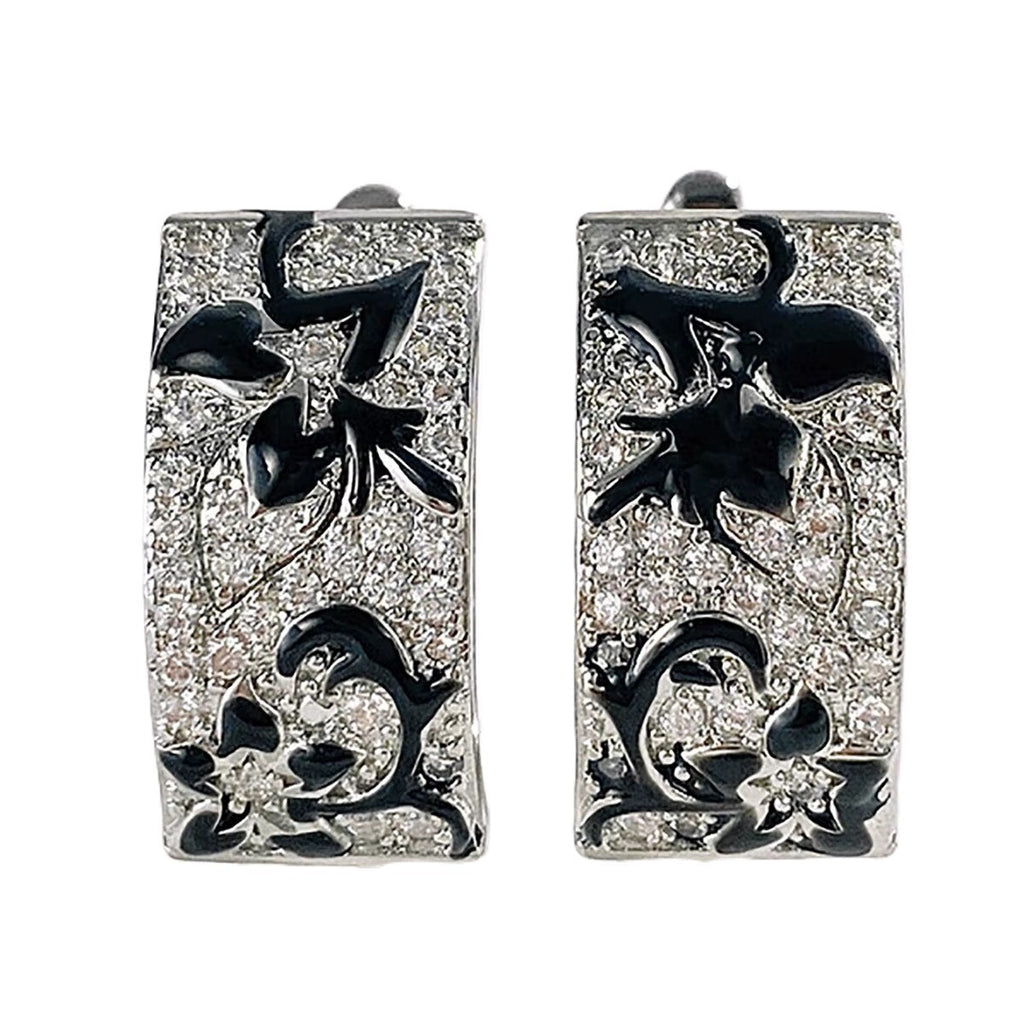 Luxus Damen Ohrringe Blumenmuster zweifarbige Zirkonia Versilber Creolen Schmuck7