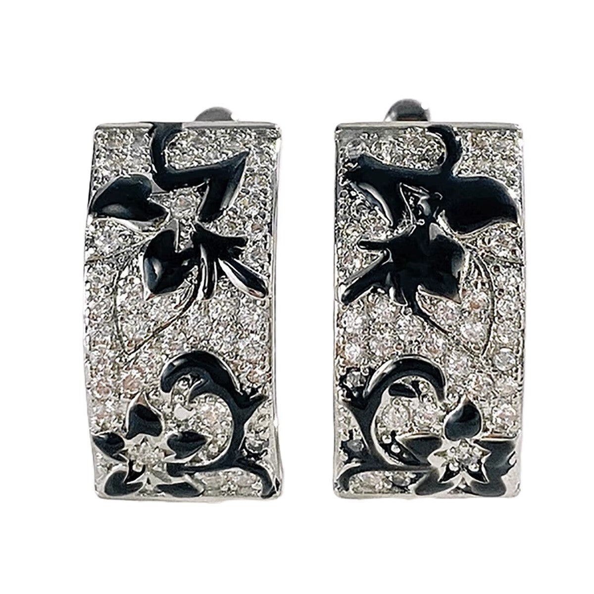 Luxus Damen Ohrringe Blumenmuster zweifarbige Zirkonia Versilber Creolen Schmuck7