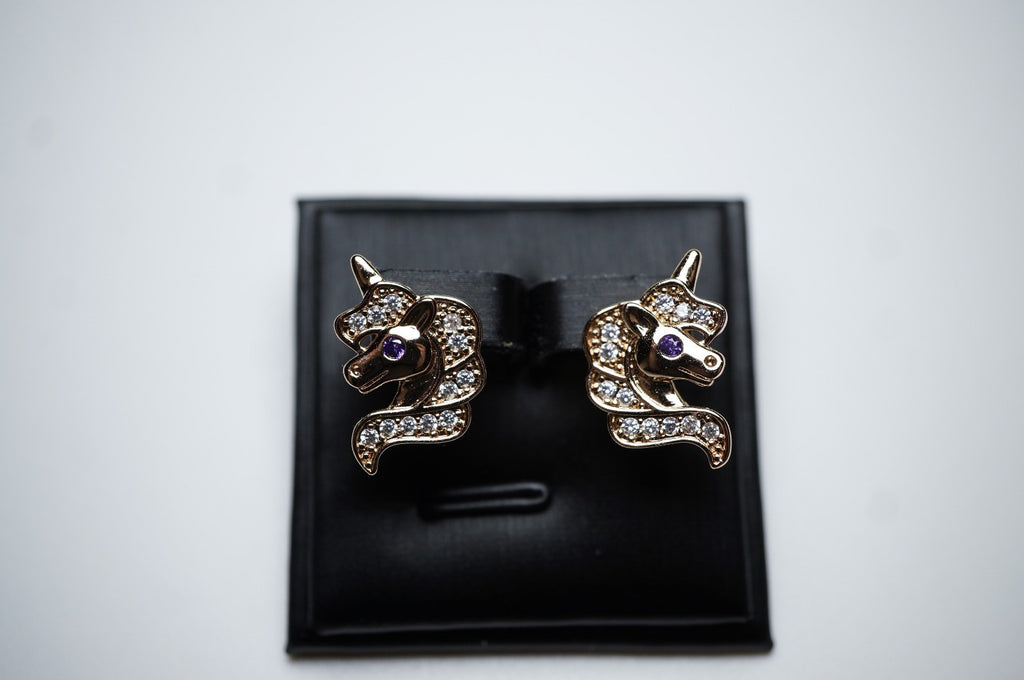 Ohrringe Einhorn Pferde Rose Gold vergoldet Zirkon Mädchen Kinder Damen Ohrhänge20