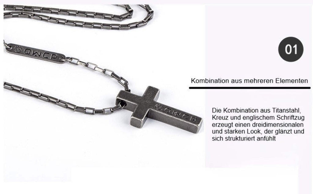 Titanstahl Kreuz Halskette in Retro - Silber Farbe14