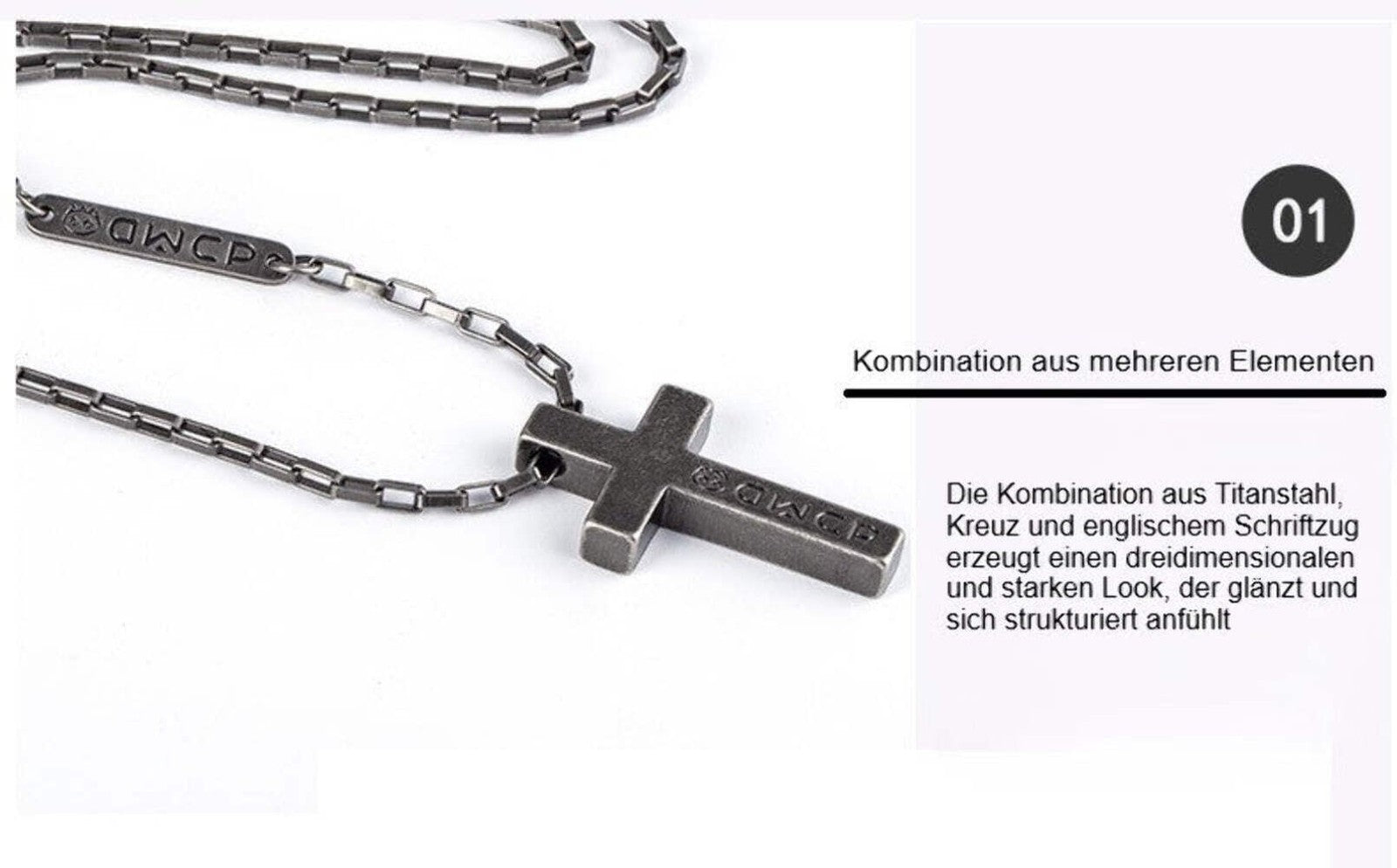 Titanstahl Kreuz Halskette in Retro - Silber Farbe14