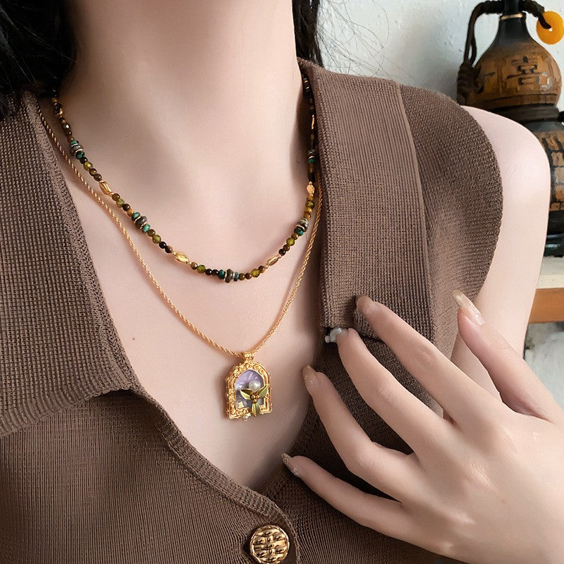 Kette Tigerauge Achat natürliche stein schlüsselbein halskette frauen licht luxu4