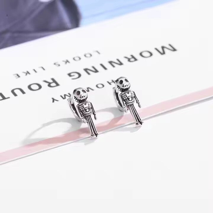 Skelett Creolen Ohrringe S925 Silber Retro Schädel Punk Creolen Hypoallergene1