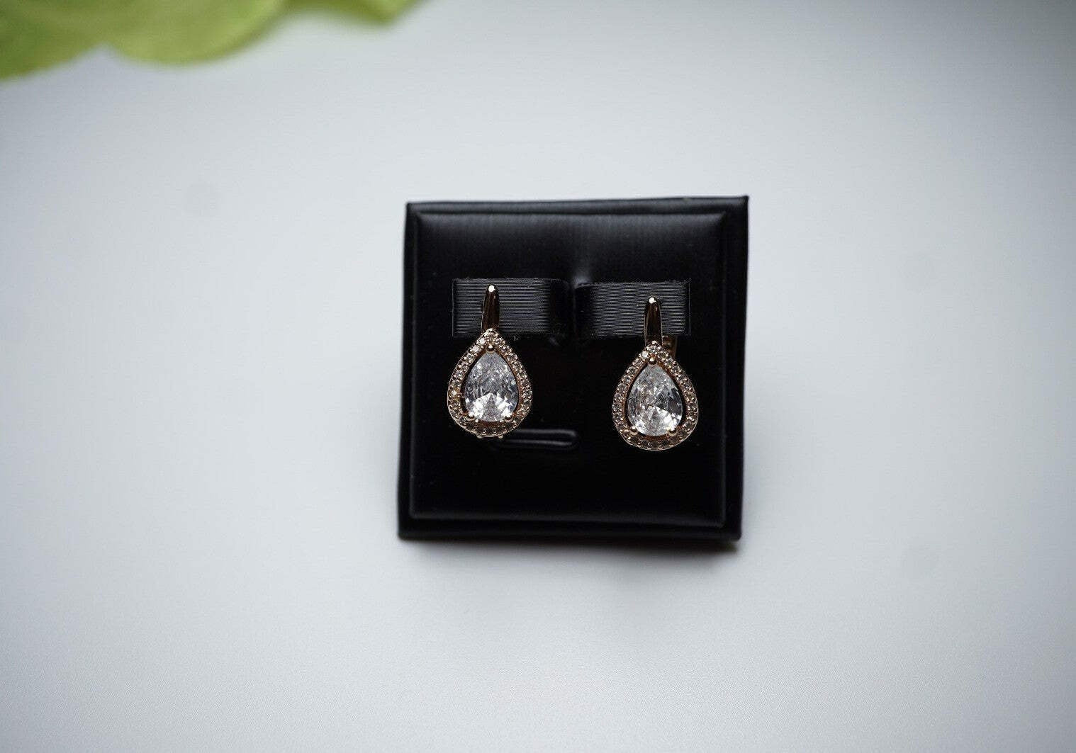 Damen Große Halo-Ohrringe tropfenförmigem Zirkon-Stein mit Roségold (vergoldet)7
