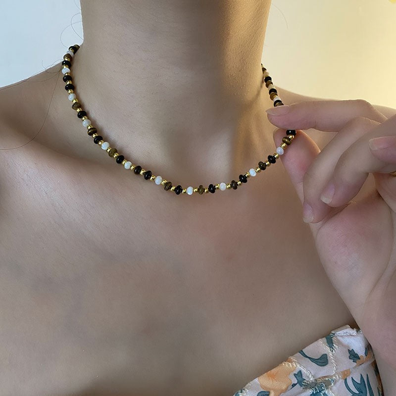 Naturstein Halskette Titanstahl Herbst und Winter Maillard Farbe Halskette 39+52