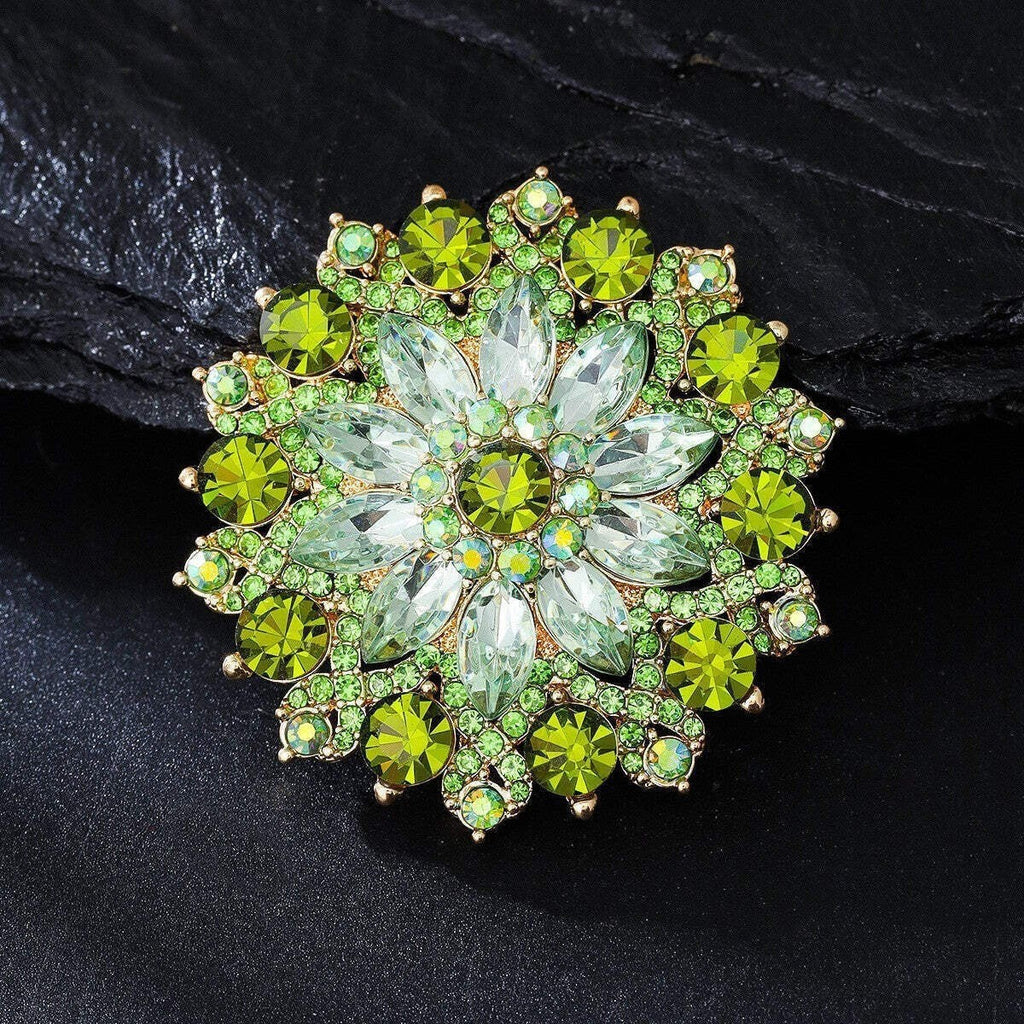 Grüne Strasssteine Sonnenblumen Damen Brosche5