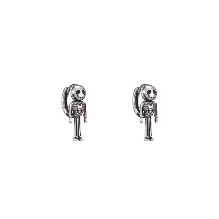 Skelett Creolen Ohrringe S925 Silber Retro Schädel Punk Creolen Hypoallergene3