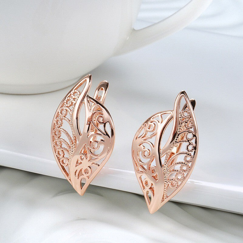 Luxus Damen Blatt Ohrringe 585 Roségold Ohrringe in kaltem Stil einfache1