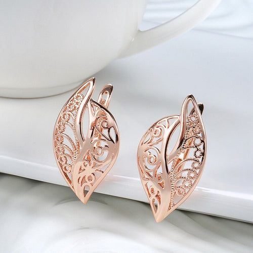 Luxus Damen Blatt Ohrringe 585 Roségold Ohrringe in kaltem Stil einfache1