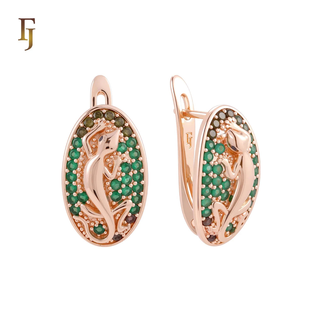 Damen Ohrringe Chamäleon 585 Rosegold smaragdgrünen Zirkon-Clustern in Roségold4