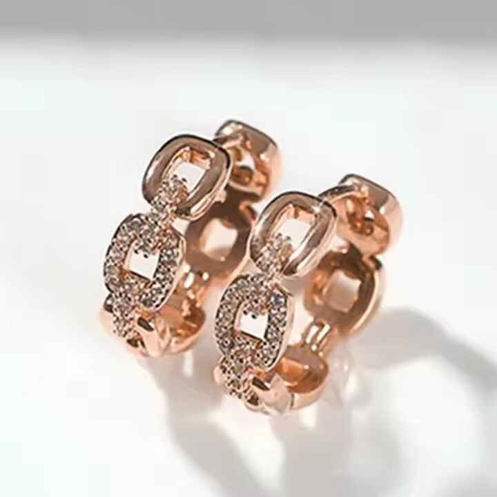 Luxus Damen Frauen Ohrringe Rose gold Chain Design Voll imitierte Moissan 17mm3