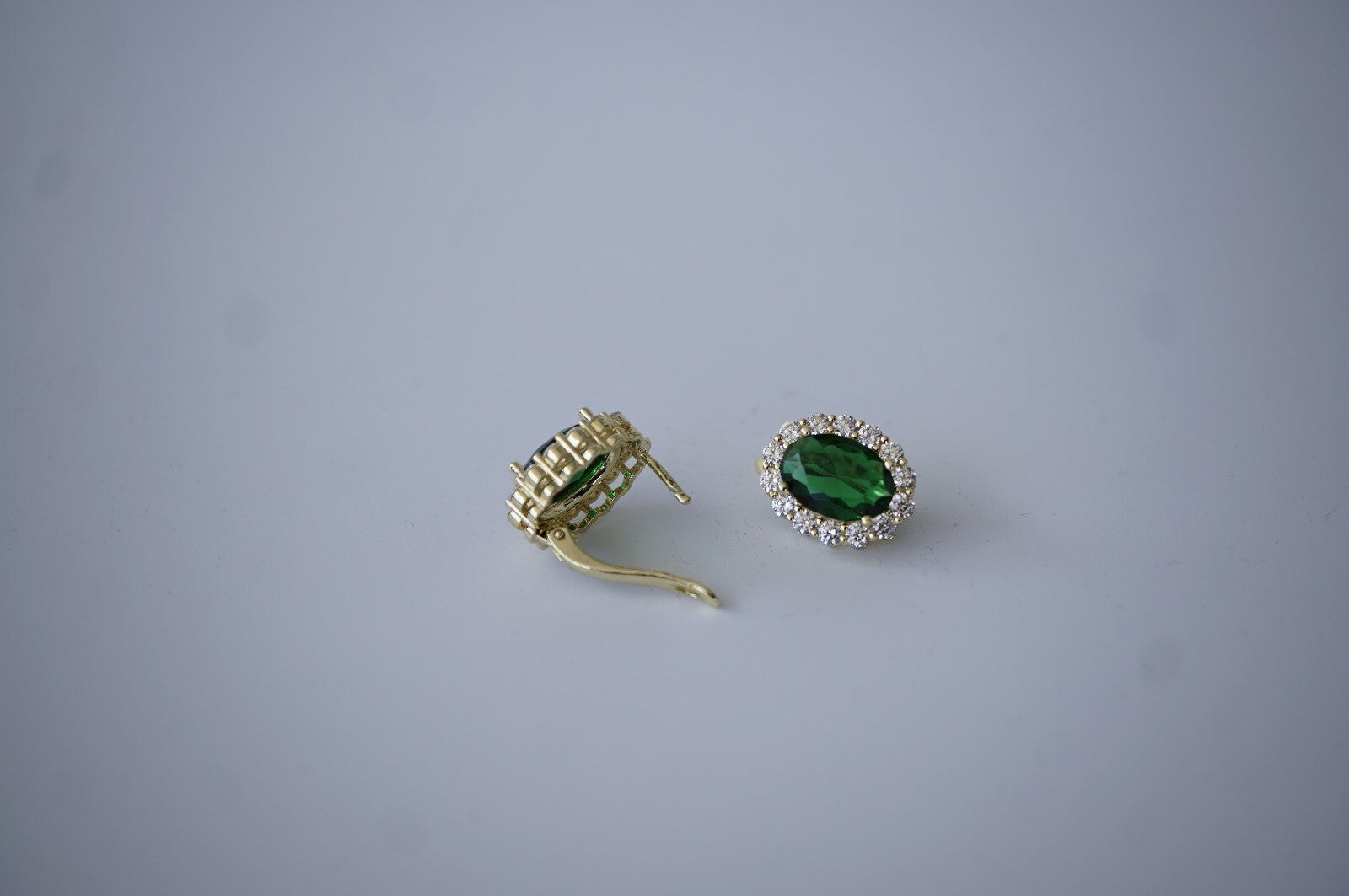 Luxus Ohrringe Creole mit BlumenDesign, oval, grüner Kristall Gold 14K vergold8