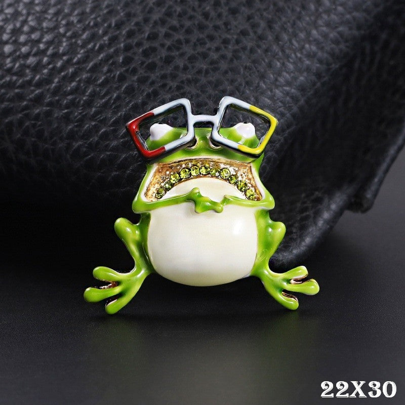 Niedliche Brosche mit öltropfendem Frosch und Brille, CartoonBrosche aus Legier0