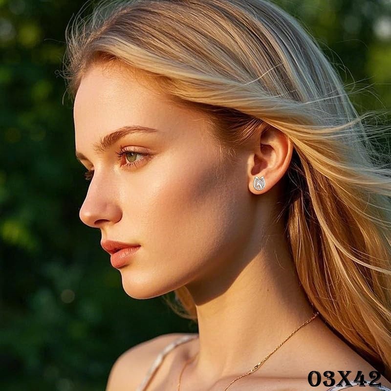 Damen Ohrringe Ohrstecker 925 Sterling Silber Hufeisen mit Pferdekopf4