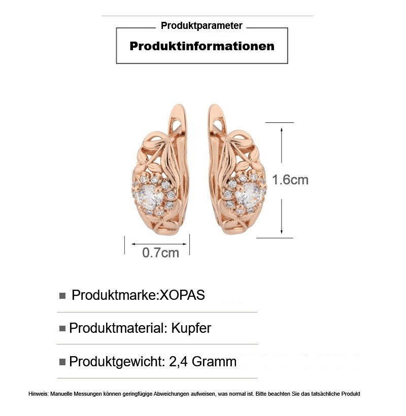Damen Ohrringe 585 Rose Gold Zirkon, Elegante Ohrringe aus mikrobemaltem Kupfer8