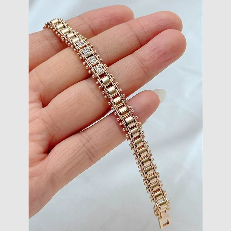 Luxus Damen Armbänder 585RG Naturstein und Kristall Rose Gold 20cm Schmuck2