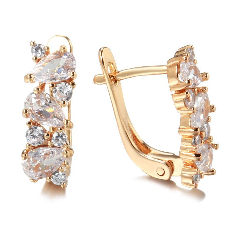 Damen Ohrringe 585 Roségold überzogen voller Zirkon Tropfen Luxus romantische10
