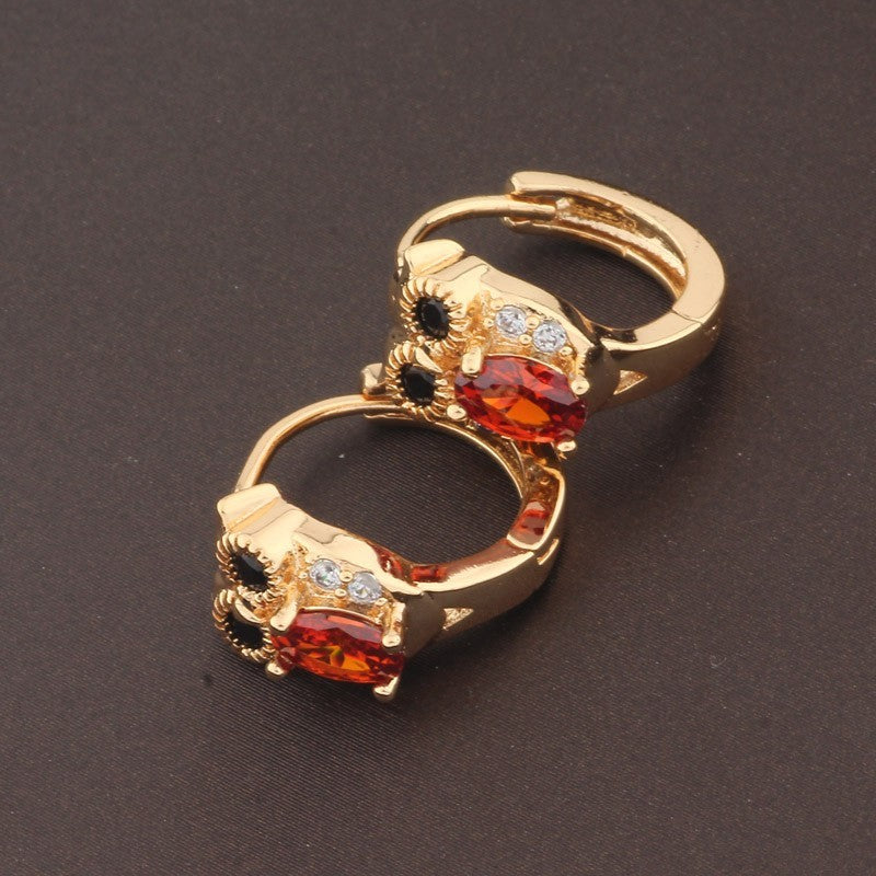 Luxus Ohrringe Eulen Zirkon rot 18K vergoldet für Damen Mädchen9