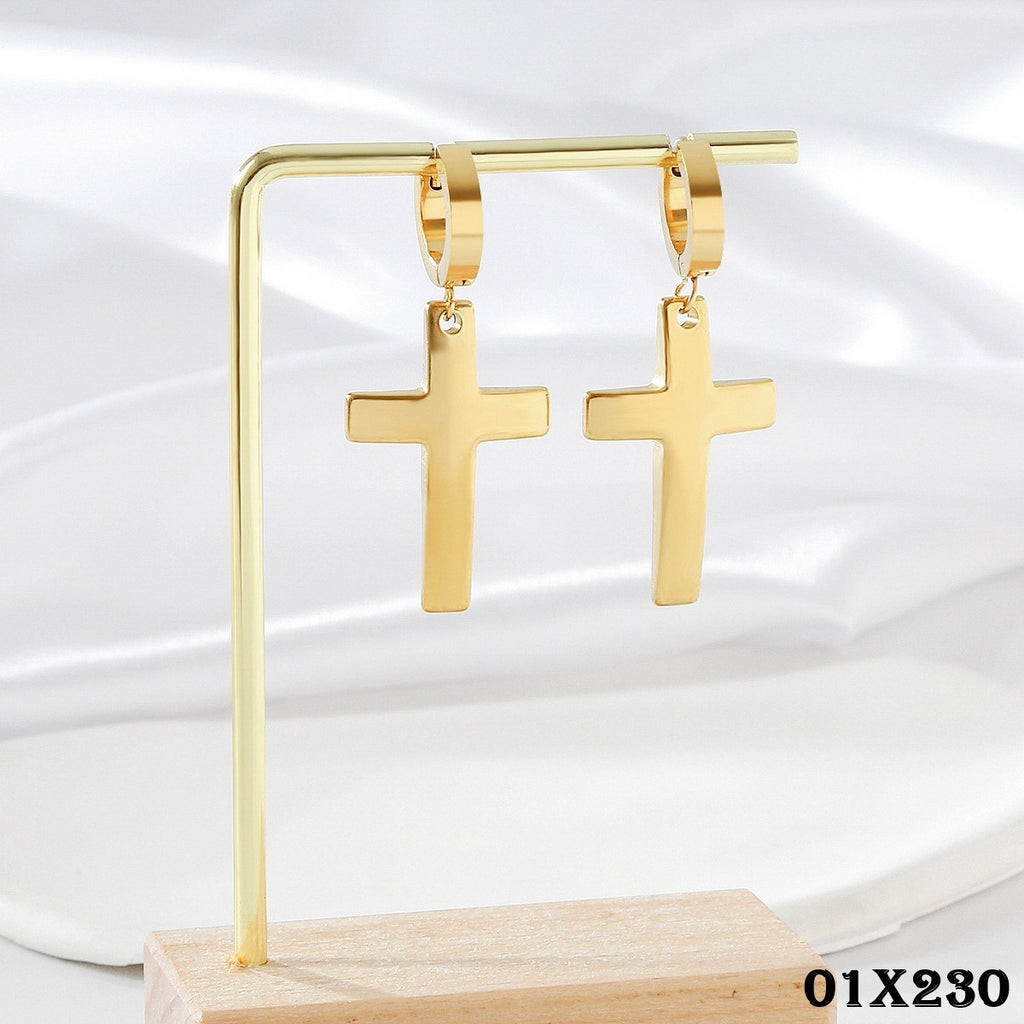Edelstahl Damen Ohrringe Creole Kreuz 18K Gold HighEndOhrringe galvanisierte1