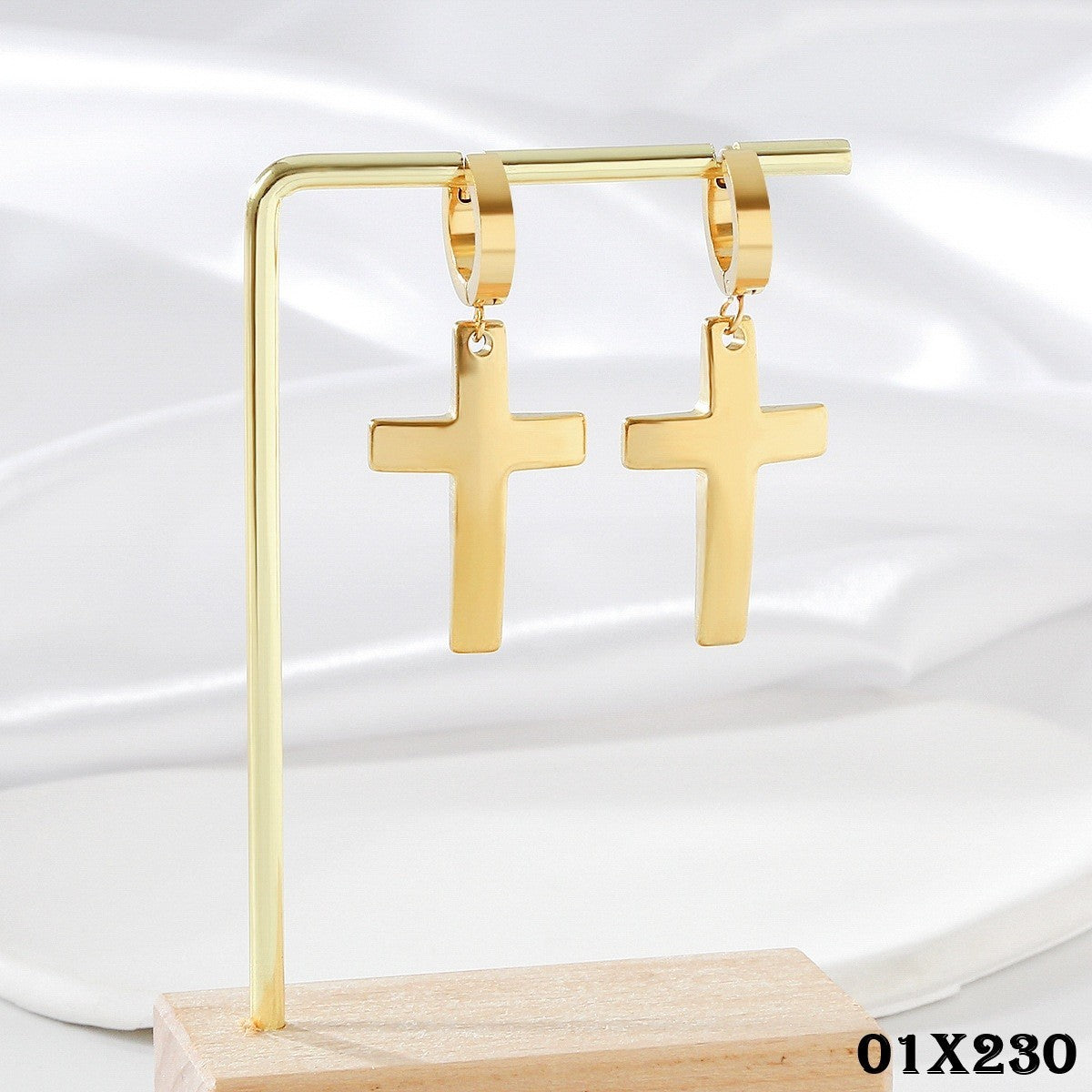 Edelstahl Damen Ohrringe Creole Kreuz 18K Gold HighEndOhrringe galvanisierte1