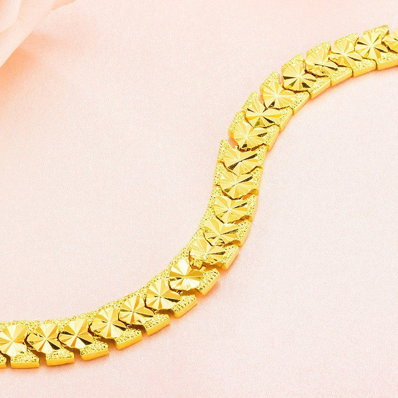 Luxus Damen Armband Gold 24K vergoldeter, farbechte herzförmige Uhrenkette 20cm0