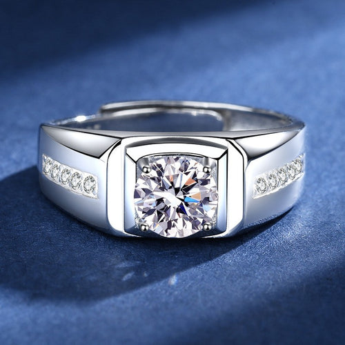 Herren Ring 925 Sterling Silber 1 Karat Zirkonia Ehering stilvoll verstellbar0