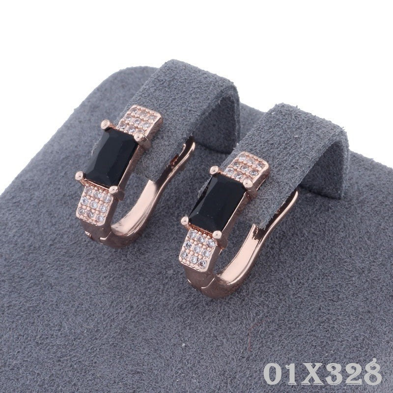 Luxus Damen Ohrringe vergoldet Gold schwarze rechteckige Zirkon Design9